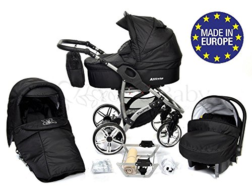 Allivio, 3-in-1 Travel System with Baby Pram, Car Seat, Pushchair & Accessories, Black