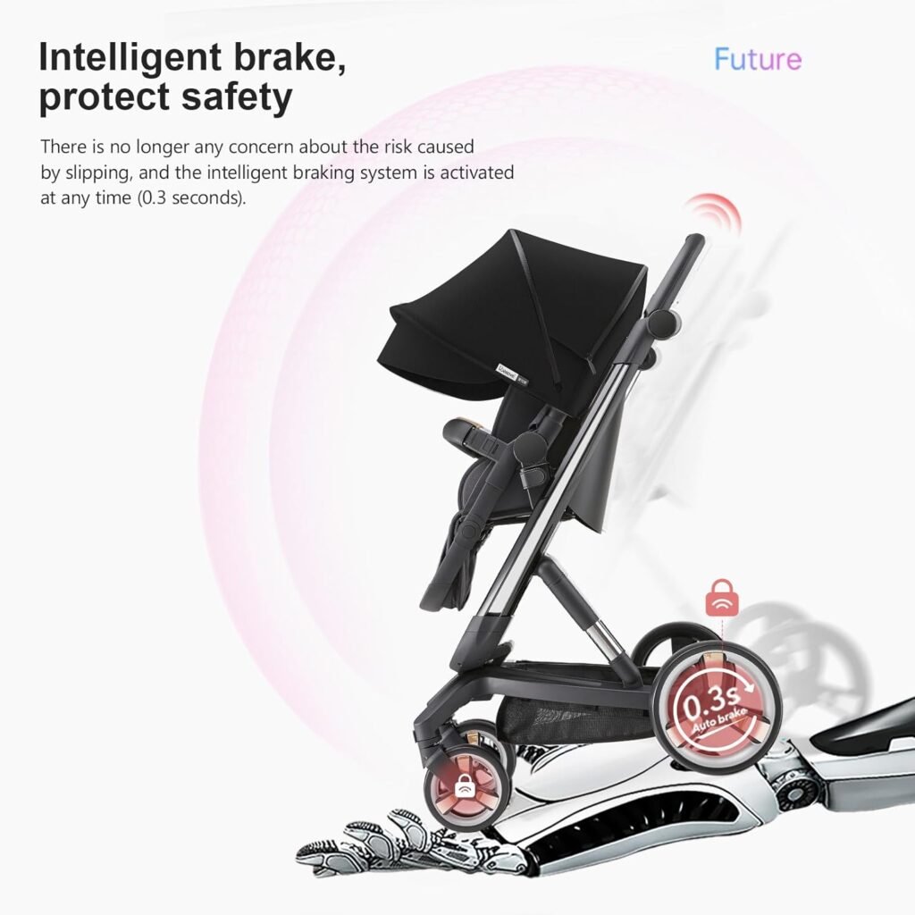 3 in 1 Baby Stroller Travel System, Pushchair 3 in 1 Set, Toddler Pram with Reversible Two Pushing Modes, Newborn Buggy Aluminum Frame, Infant Carriage One-Click Folding (V8 Black)