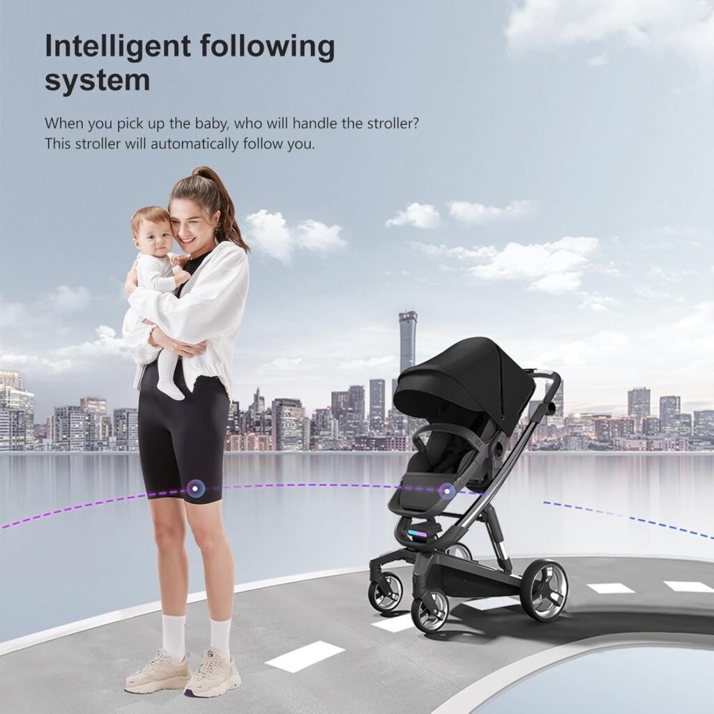 3 in 1 Baby Stroller Travel System, Pushchair 3 in 1 Set, Toddler Pram with Reversible Two Pushing Modes, Newborn Buggy Aluminum Frame, Infant Carriage One-Click Folding (V8 Black)