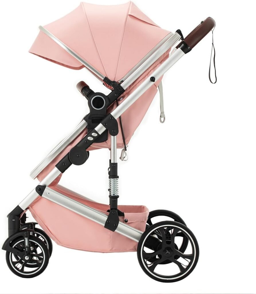 3 in 1 Baby Stroller with Height Adjustable Handle,3 in 1 Prams Travel System, Lightweight Foldable Pushchair, Prams with Aluminum Frame for Portable Baby Carriage