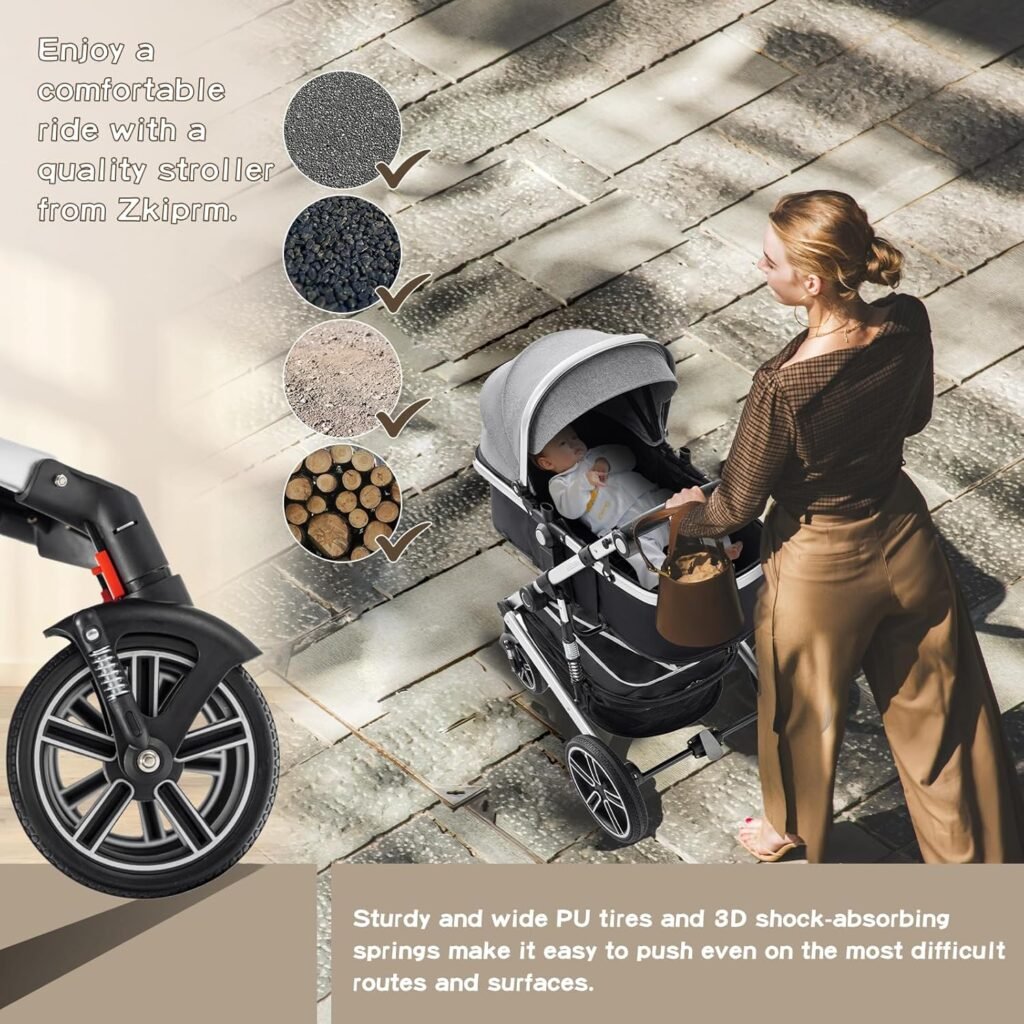 Baby Stroller 3-in-1, Travel System Includes Car Seat, Pushchair and Pram, Compact Stroller with Adjustable Armrests, Impact Protection, Landscape High Aluminum Frame Baby Stroller 3-in-1, Travel System Includes Car Seat, Pushchair and Pram, Compact Stroller with Adjustable Armrests, Impact Protection, Landscape High Aluminum Frame