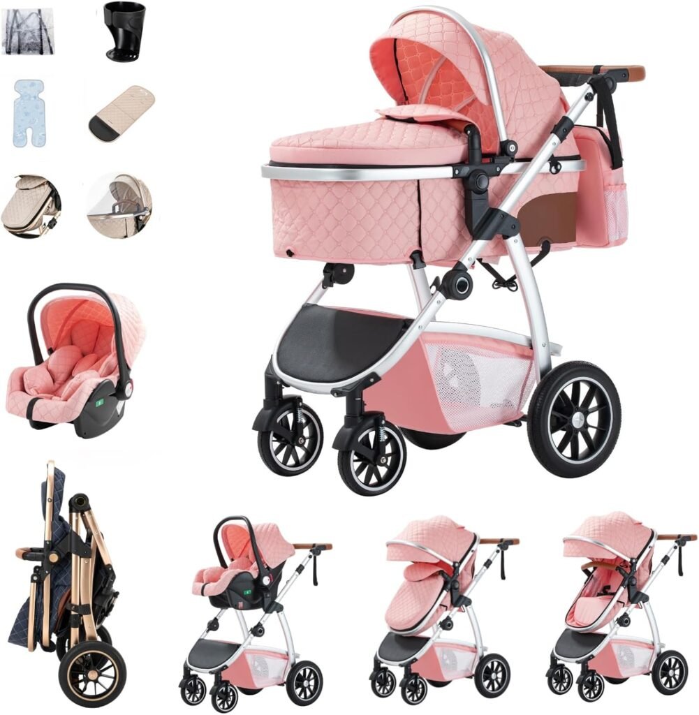 Baby Stroller 3-in-1, Travel System Includes Car Seat, Pushchair and Pram, Compact Stroller with Adjustable Armrests, Impact Protection, Landscape High Aluminum Frame Baby Stroller 3-in-1, Travel System Includes Car Seat, Pushchair and Pram, Compact Stroller with Adjustable Armrests, Impact Protection, Landscape High Aluminum Frame