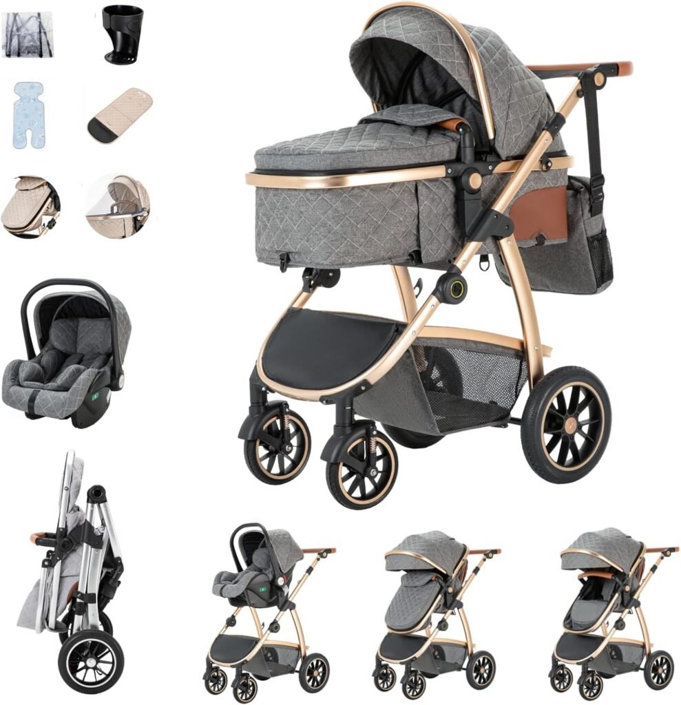 Baby Stroller 3-in-1, Travel System Includes Car Seat, Pushchair and Pram, Compact Stroller with Adjustable Armrests, Impact Protection, Landscape High Aluminum Frame Baby Stroller 3-in-1, Travel System Includes Car Seat, Pushchair and Pram, Compact Stroller with Adjustable Armrests, Impact Protection, Landscape High Aluminum Frame