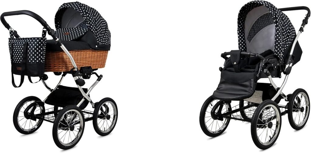BabyLux ALU 2in1 Stroller for Toddlers – Pushchairs  Prams – Baby Stroller Pushchair for Newborn and Toddler – Baby Newborn Pram – 59x105x125cm – Max 15kg – Black Dots Silver Frame