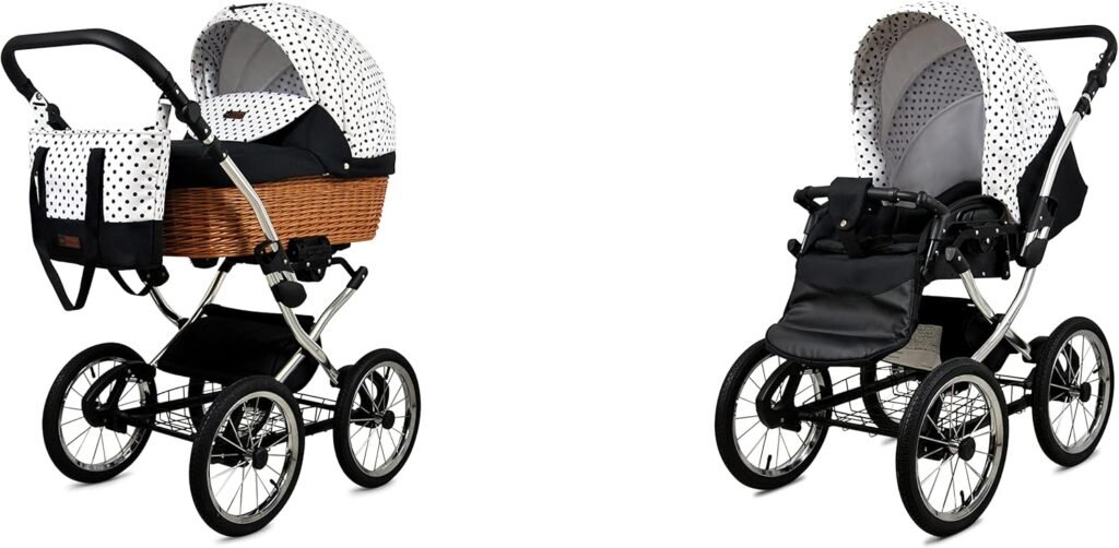BabyLux ALU 2in1 Stroller for Toddlers – Pushchairs  Prams – Baby Stroller Pushchair for Newborn and Toddler – Baby Newborn Pram – 59x105x125cm – Max 15kg – Black Dots Silver Frame