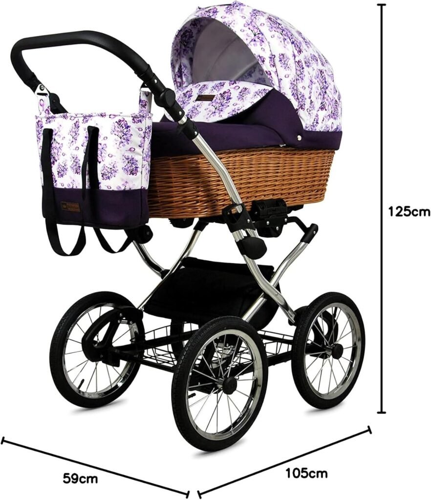 BabyLux ALU 2in1 Stroller for Toddlers – Pushchairs  Prams – Baby Stroller Pushchair for Newborn and Toddler – Baby Newborn Pram – 59x105x125cm – Max 15kg – Black Dots Silver Frame