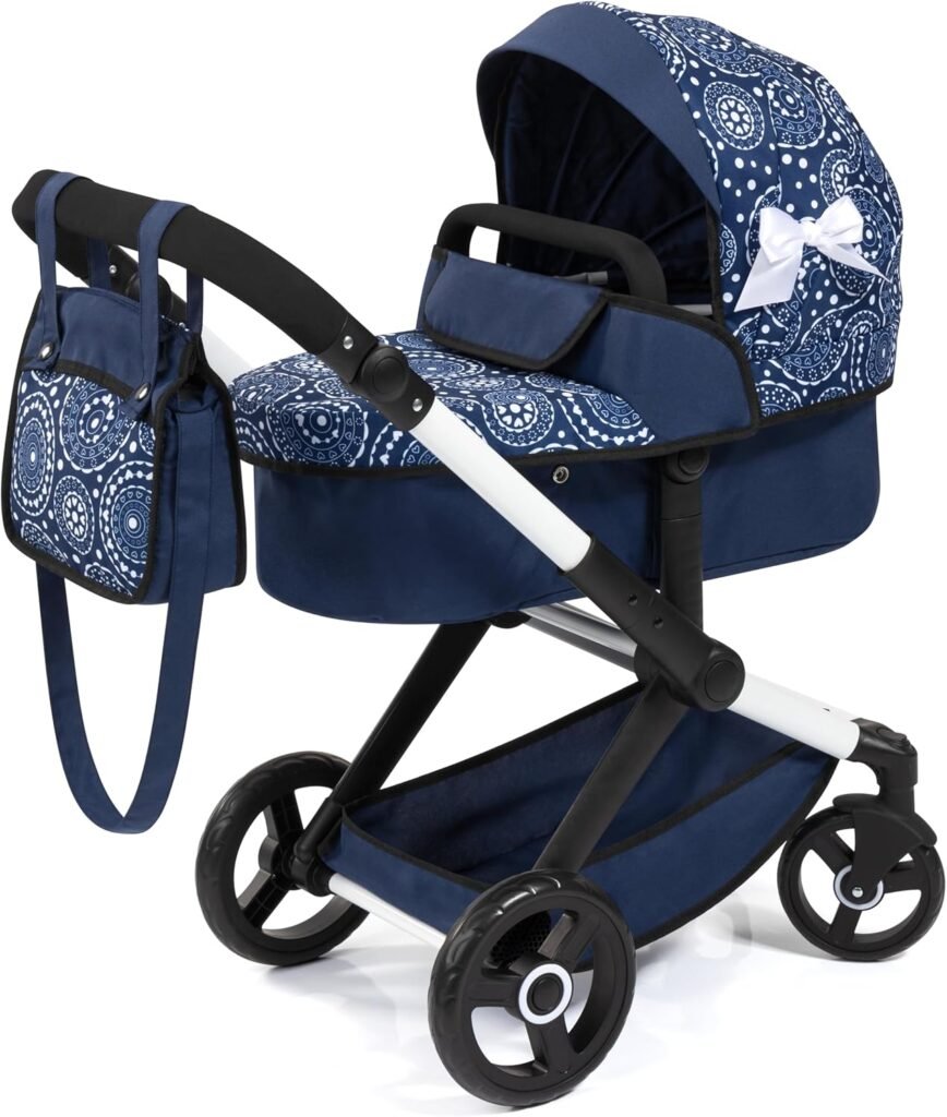 Bayer Design 17031AA Combi dolls pram Xeo, stroller, height-adjustable handle, convertible, bag, white-grey with stars