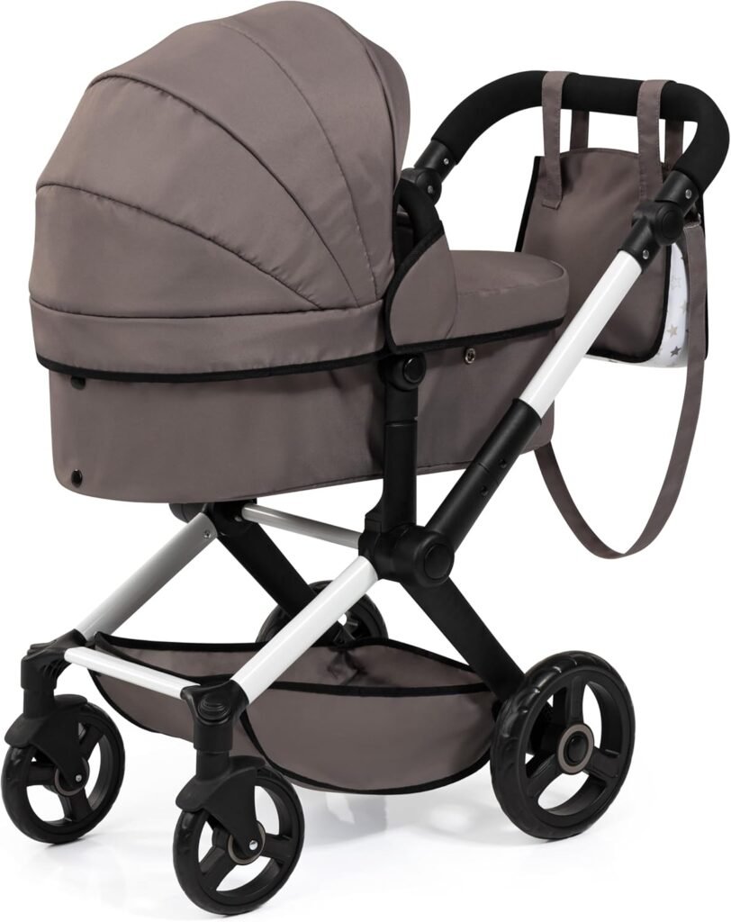 Bayer Design 17031AA Combi dolls pram Xeo, stroller, height-adjustable handle, convertible, bag, white-grey with stars