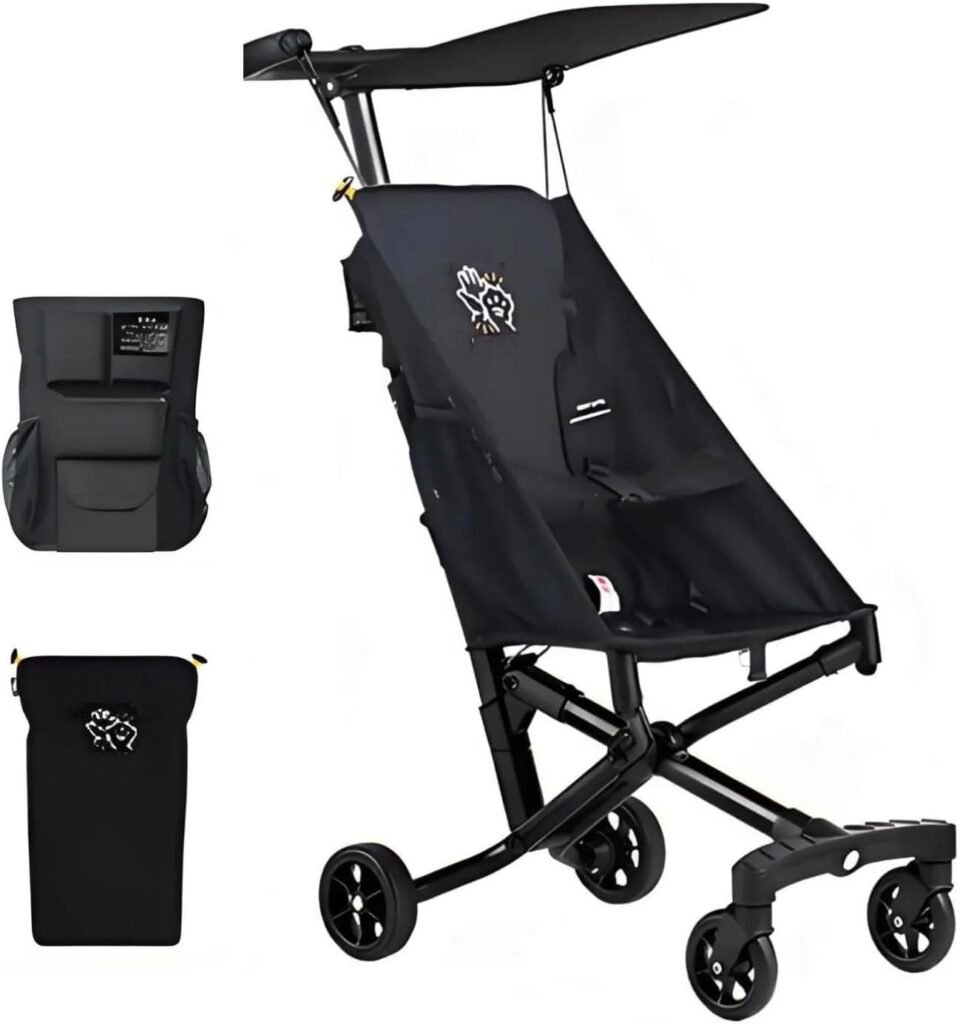Cabin-Approved Travel Stroller 0-6Y 6.2lbs Ultra-Light Design 5-Point Safety + LED/Rain Kit Bonus XL Bag  OEM Cushion Black