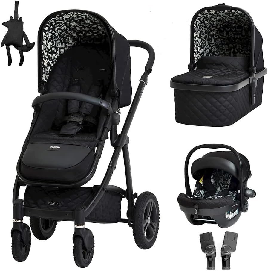 Cosatto 3 in 1 Travel System, Wow 2 - Birth to 25kg, Compact Fold  Lightweight, Inc Carrycot, Seat Unit, ADAC Tested iSize Car Seat, Adapters  Raincover (Black Silhouette)
