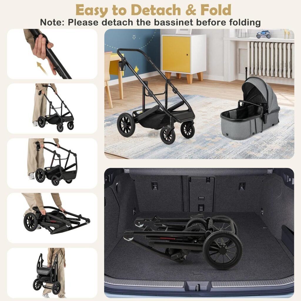 COSTWAY 3 in 1 Baby Stroller, Foldable Aluminum Frame Travel System Pram with Reversible Seat, Adjustable Canopy Handle, Diaper Bag, Infant Newborn Pushchair for 0-36 Months (Black) COSTWAY 3 in 1 Baby Stroller, Foldable Aluminum Frame Travel System Pram with Reversible Seat, Adjustable Canopy Handle, Diaper Bag, Infant Newborn Pushchair for 0-36 Months (Black)