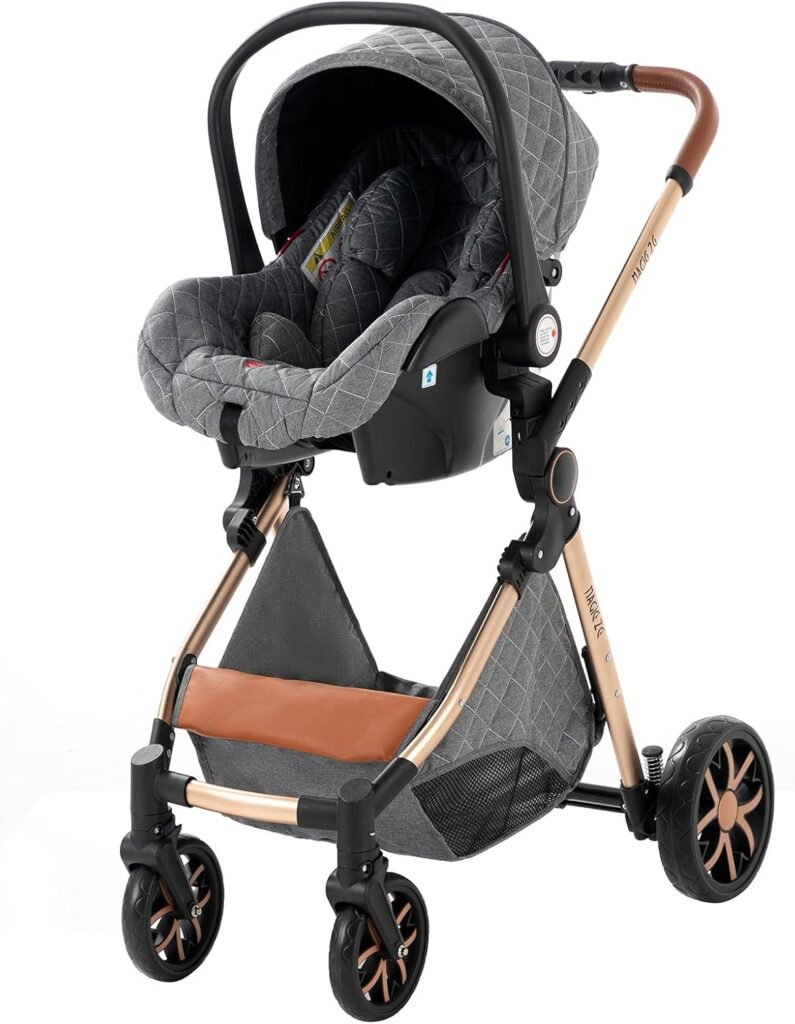 Magic ZC PU Leather 3 in 1 Pushchair Pram Travel System, Baby Stroller 3 in 1 with 360° Rotatable Seat, Newborn Infant Buggy with Aluminum Frame, Toddler Carriage with One-Click Folding (906 White-1) Magic ZC PU Leather 3 in 1 Pushchair Pram Travel System, Baby Stroller 3 in 1 with 360° Rotatable Seat, Newborn Infant Buggy with Aluminum Frame, Toddler Carriage with One-Click Folding (906 White-1)