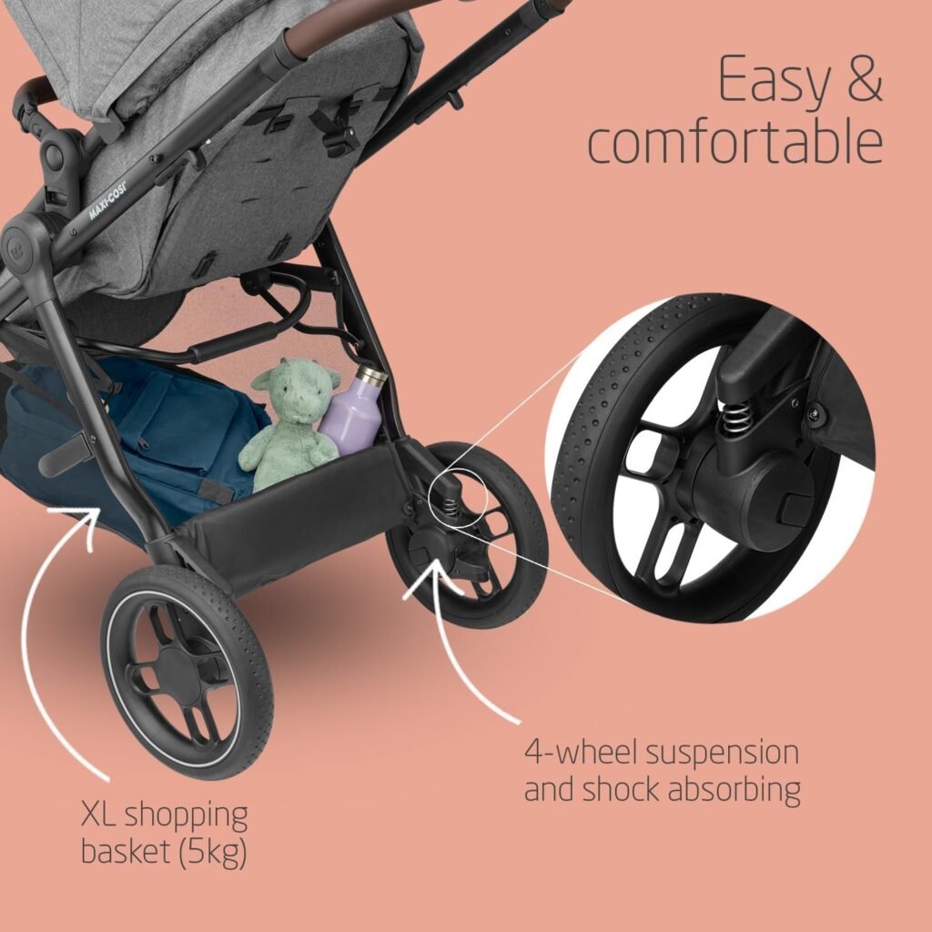 Maxi-Cosi Zelia S Trio 3-in-1 Prams Travel System, 0 - 4 Years, Up to 22 kg, Foldable, Compact and Reclining Baby Pushchair, with CabrioFix S i-Size Baby Car Seat, Accessories, Nursery Bag, Grey
