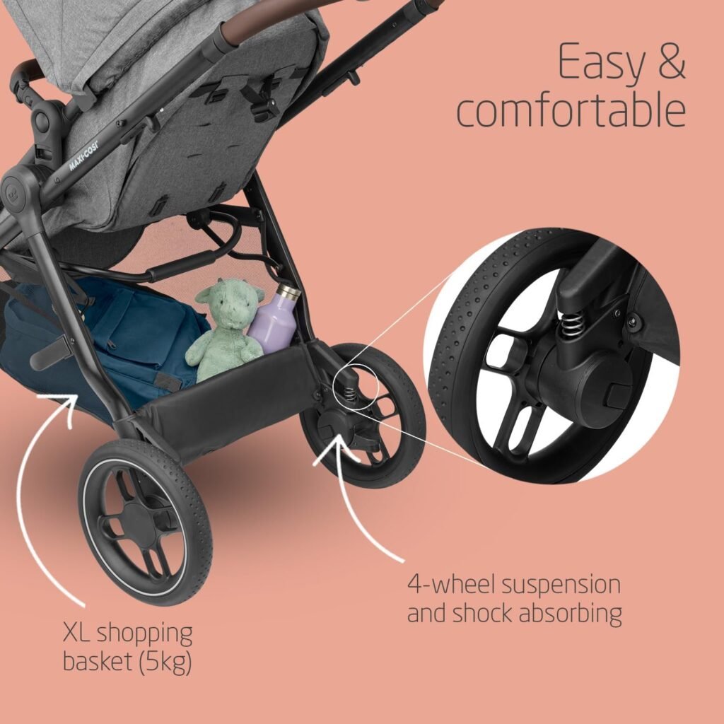 Maxi-Cosi Zelia S Trio 3-in-1 Prams Travel System, 0 - 4 Years, Up to 22 kg, Foldable, Compact and Reclining Baby Pushchair, with CabrioFix S i-Size Baby Car Seat, Accessories, Nursery Bag, Grey