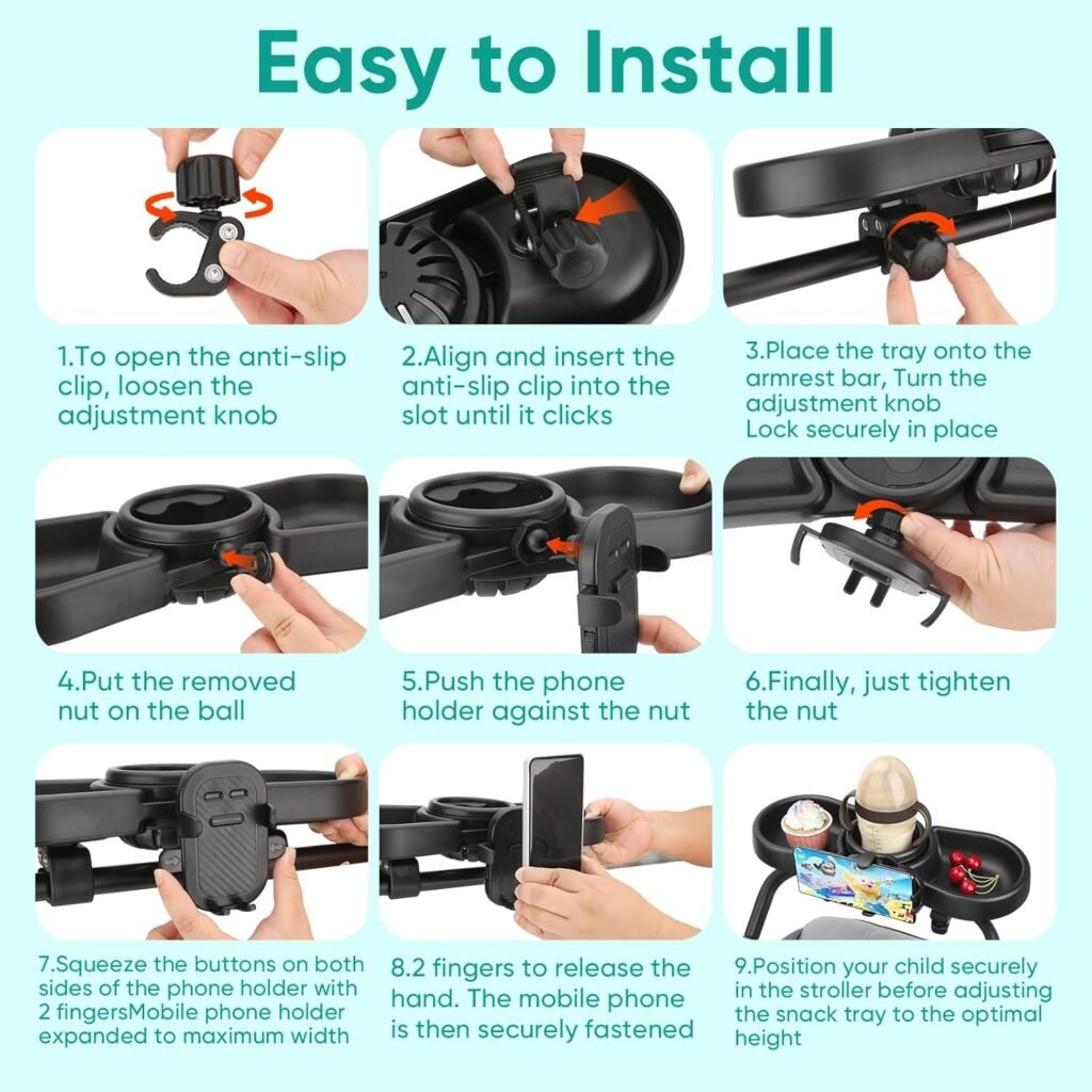 MYPIN 3 in 1 Universal Stroller Tray with Snack Cup Phone Holder, Black, Compatible with Most Strollers, Easy to Attach and Detach MYPIN 3 in 1 Universal Stroller Tray with Snack Cup Phone Holder, Black, Compatible with Most Strollers, Easy to Attach and Detach