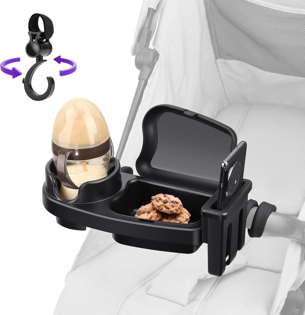 MYPIN 3 in 1 Universal Stroller Tray with Snack Cup Phone Holder, Black, Compatible with Most Strollers, Easy to Attach and Detach MYPIN 3 in 1 Universal Stroller Tray with Snack Cup Phone Holder, Black, Compatible with Most Strollers, Easy to Attach and Detach