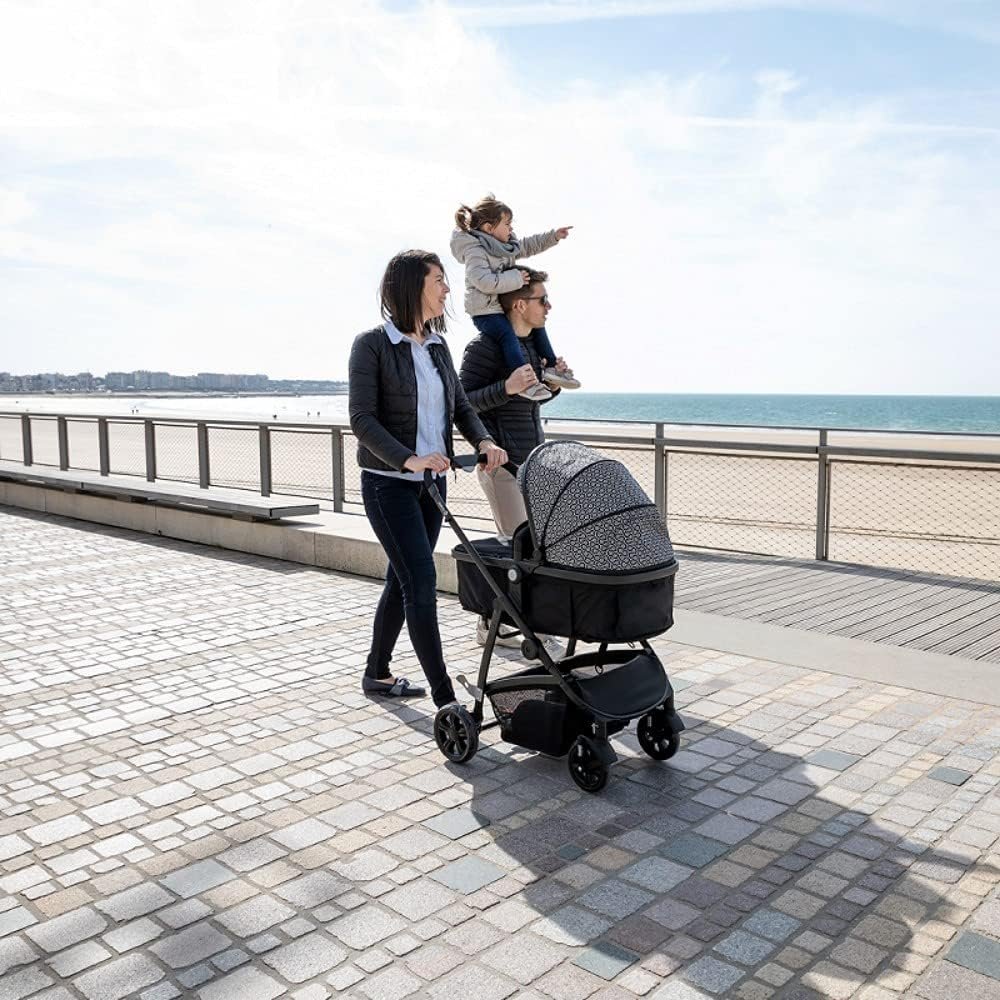 Safety 1st Hello 2 in 1 Duo Baby Carriage, Reversible and Reclinable, Seat Transforms into a carrycot, Footmuff, Raincover Stroller and Baby Seat Adapters Included,Black Chic