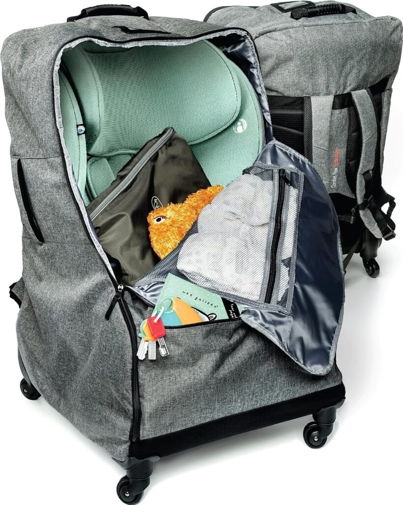 The Little Stork Car Seat Travel Bag With Wheels - 3 In 1 Padded Carseat Carrier Backpack With Extra Storage